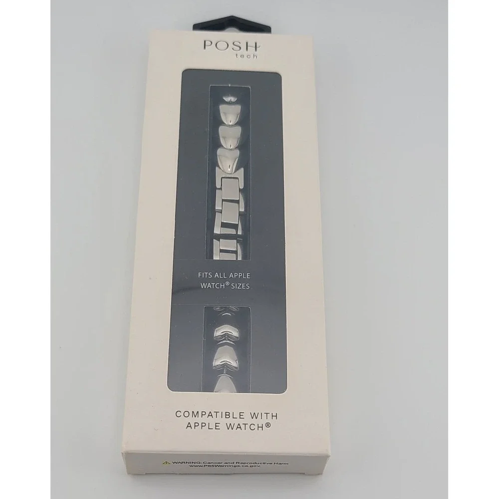 Posh Tech Silver Heart Link Apple Watch Band All Sizes